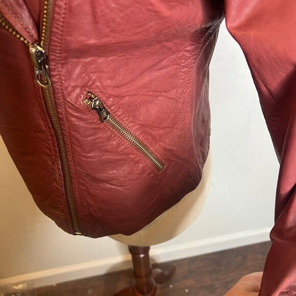 Madewell $525 Washed Leather Motorcycle Jacket Dusty Redwood Size M NC112 - Picture 9 of 15